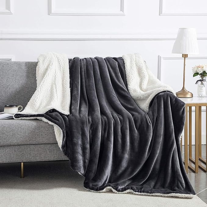 IR Imperial Rooms Grey Sherpa Blankets Queen Size for Bed - Wholesale Bulk Pack of 9 Sherpa Blankets - Soft Fluffy Throw Blanket for Hotels, Guest Bedroom, 90x90 Inches