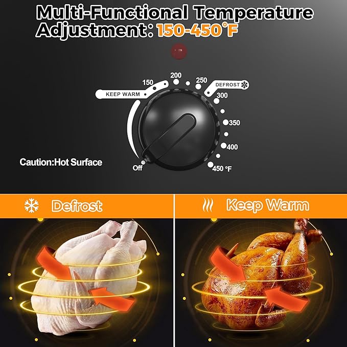18 Quart Roaster Oven with Self-Basting Lid, Electric Turkey Roaster Oven with Defrost & Warm Function, Adjustable Temperature, Removable Pan & Rack, Stainless Steel, Black