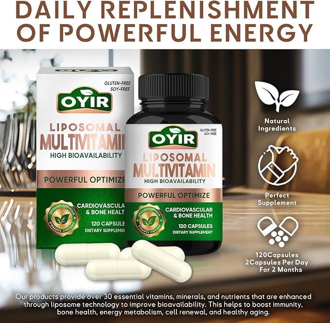 Liposomal Multivitamin, 33-in-1 Multivitamin & Multimineral Complex with Iron & Zinc, Effective Support Bone, Cardiovascular & Overall Health, High Bioavailability & Fast Absorption