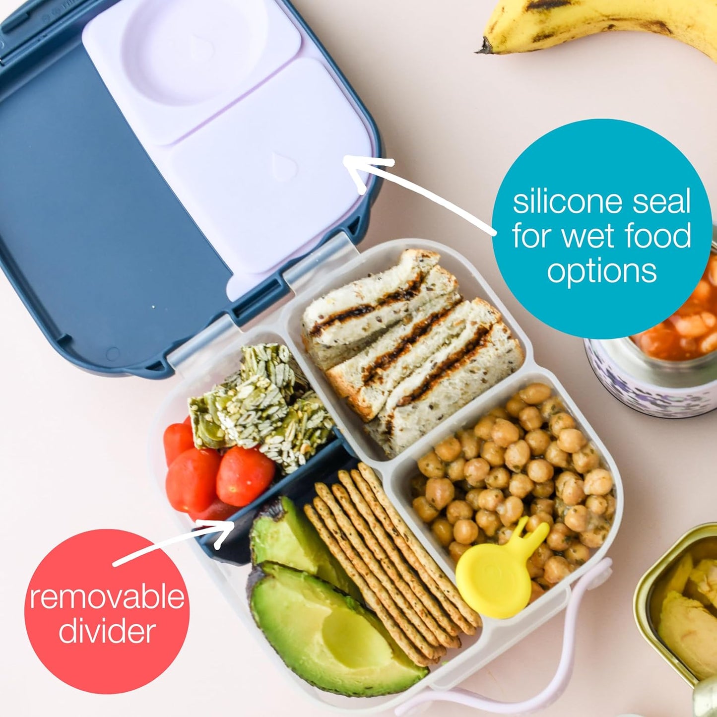 b.box Mini Lunch Box, Bento Box for Kids, Snack Container with 2 Leak Proof Compartments, Reusable Snack Containers with Lids, Kids Lunch Boxes Ages 3+, BPA Free, 4 1/4 Cup Capacity (Strawberry Shake)