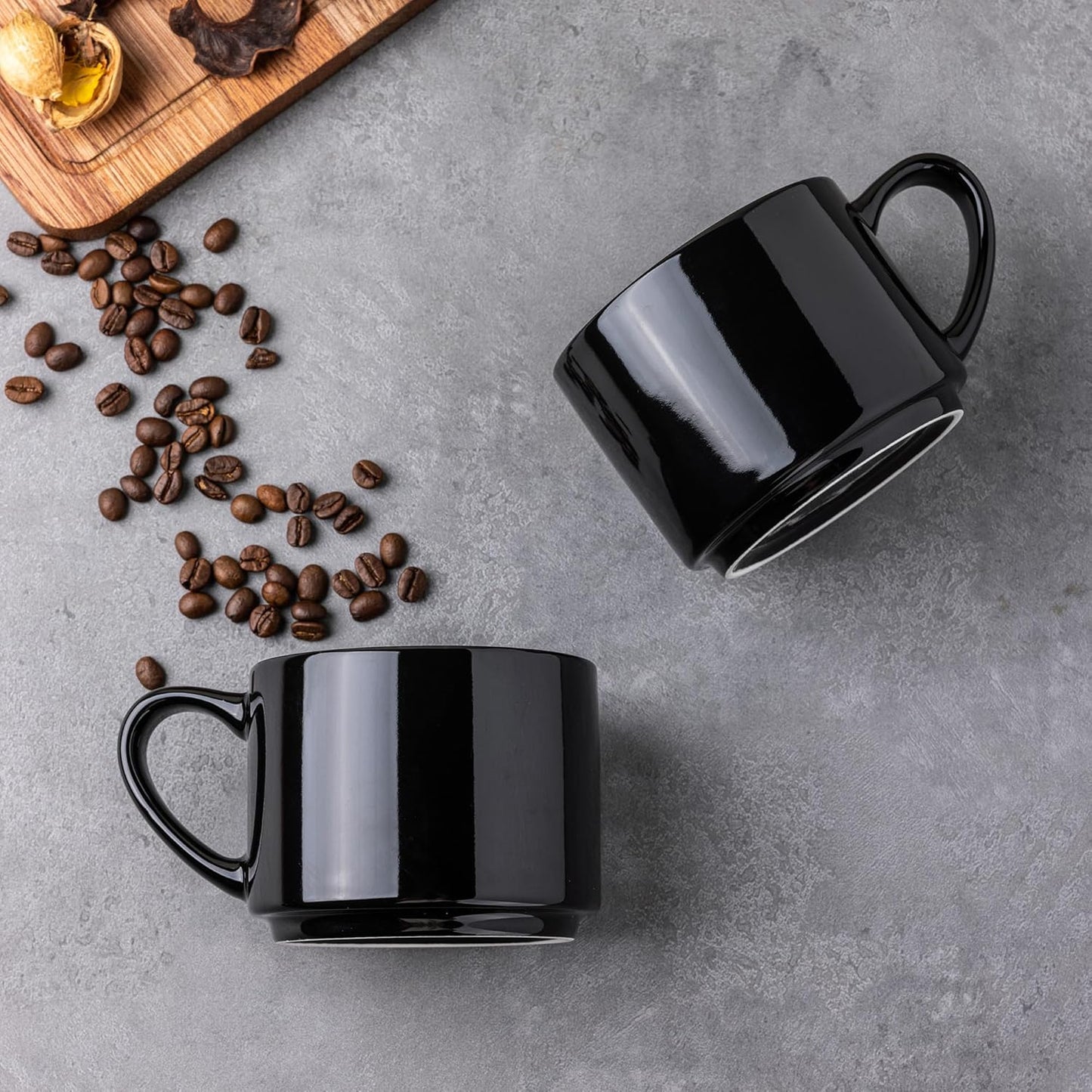 GBHOME 14 OZ Coffee Mugs Set of 6, Stackable Ceramic Mugs for Men, Women, Modern Coffee Cups for Latte,Tea, Cappuccino. Dishwasher & Microwave Safe, Black