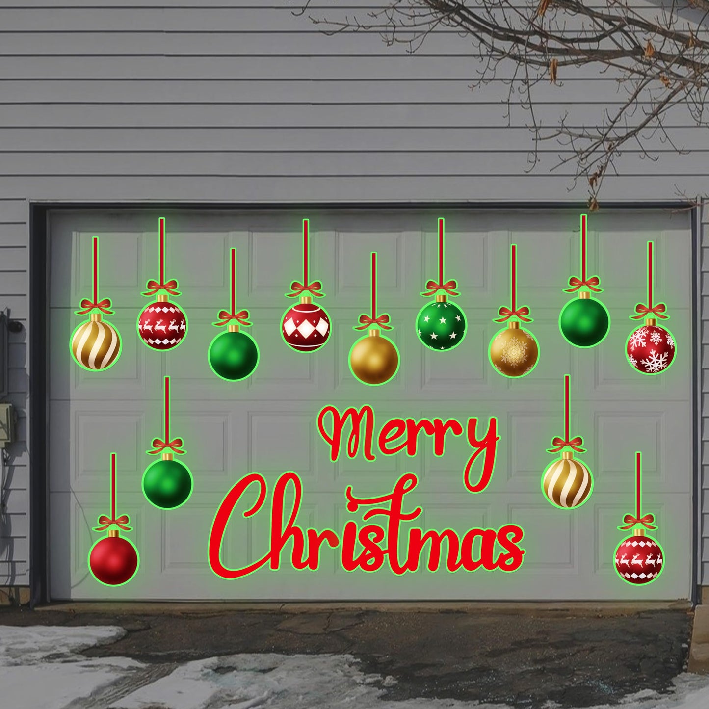 90shine 31PCS Luminous Christmas Garage Door Decorations Magnets - Magnetic Glow-in-The-Dark Merry Xmas Ball Holiday Refrigerator Fridge Cruise Kitchen Decor(Red Green Gold)