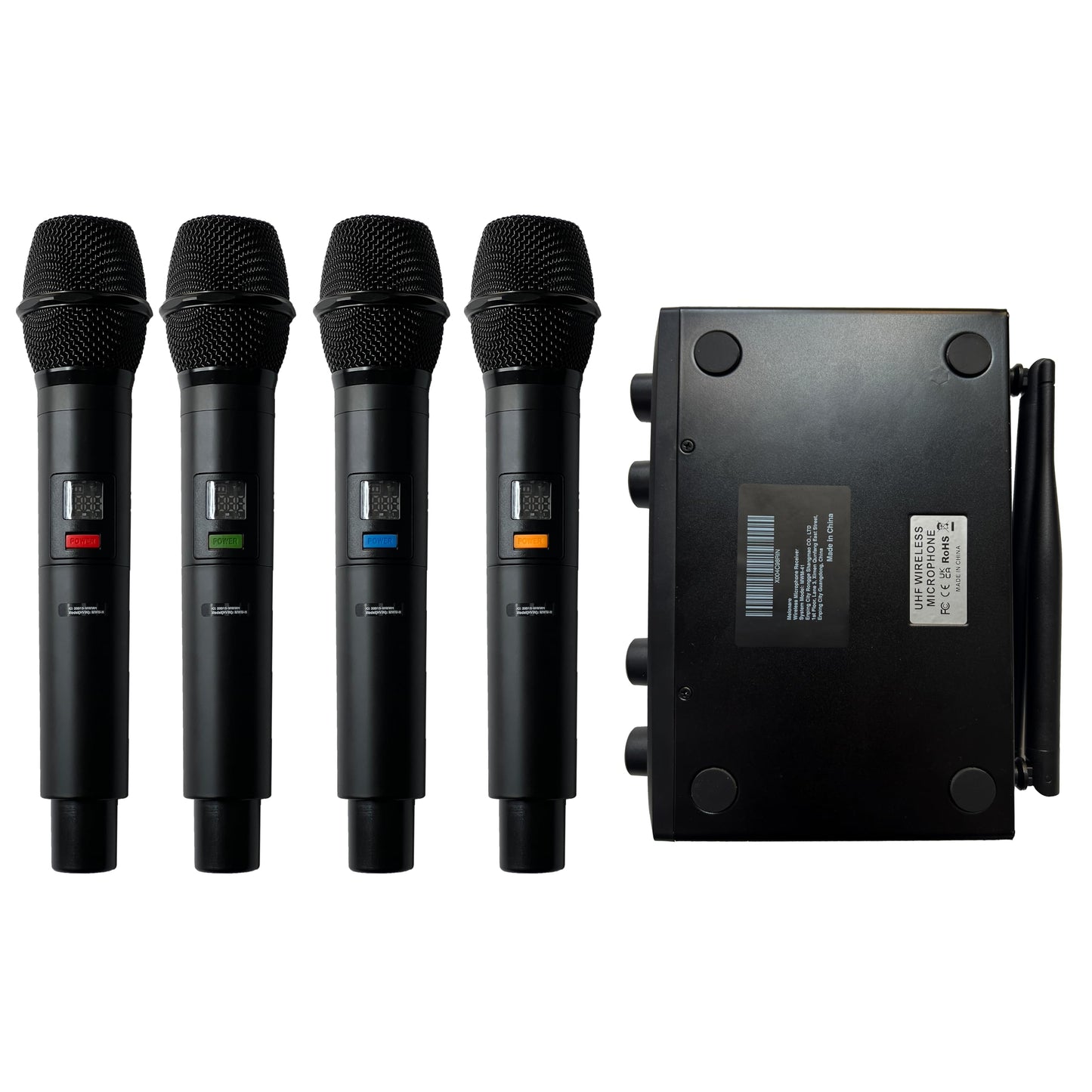 MELONARE 4-Channel Wireless Microphone System, UHF Compact Cordless Mic Set w/ 4x10 Frequencies, 200ft Range, Dynamic Handheld Microphone for Singing, Karaoke, Church, DJ, Wedding (MWM-41-4H)