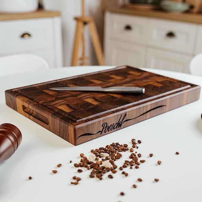 Handmade Personalized Walnut End Grain Cutting Board – Custom Engraved Wood Chopping Block, Perfect Gift for Home Chefs by GrainWoods (23x17x2 Inches)