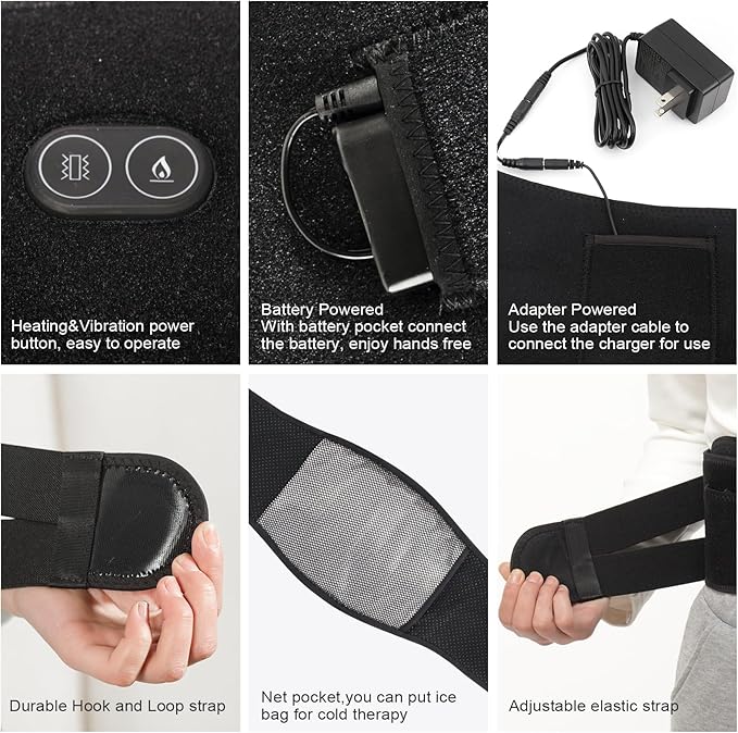 Heating Pad Lower Back Massager Wrap for Back Pain Relief, Heated Waist Belt with Vibration Massage 7.4V 4400mah Battery Heat Therapy, for Lower Back Lumbar Waist Abdominal Stomach Spine