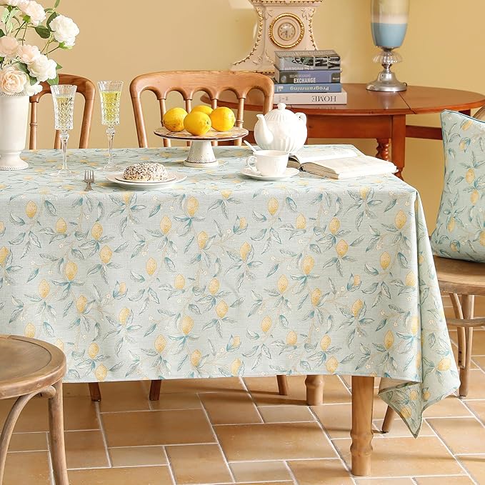 patdrea Designer Linen Green Small Tablecloth for Rectangle Table,Vintage Breathable Yellow Fruits Pattern Table Cloth,Decoration Cover for Kitchen Dining,Christmas,Thanksgiving,55"x71"-Ania a