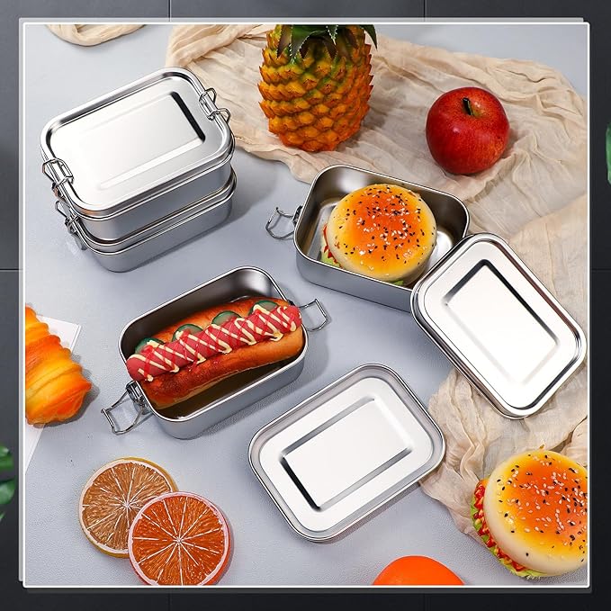 Umigy 1 Pcs Stainless Steel Bento Box 550ml Metal Lunch Box Food Storage Containers Metal Container, Lockable Clips to Leak Proof, Reusable Dishwasher Safe Lunch Snack Boxes for Work, School
