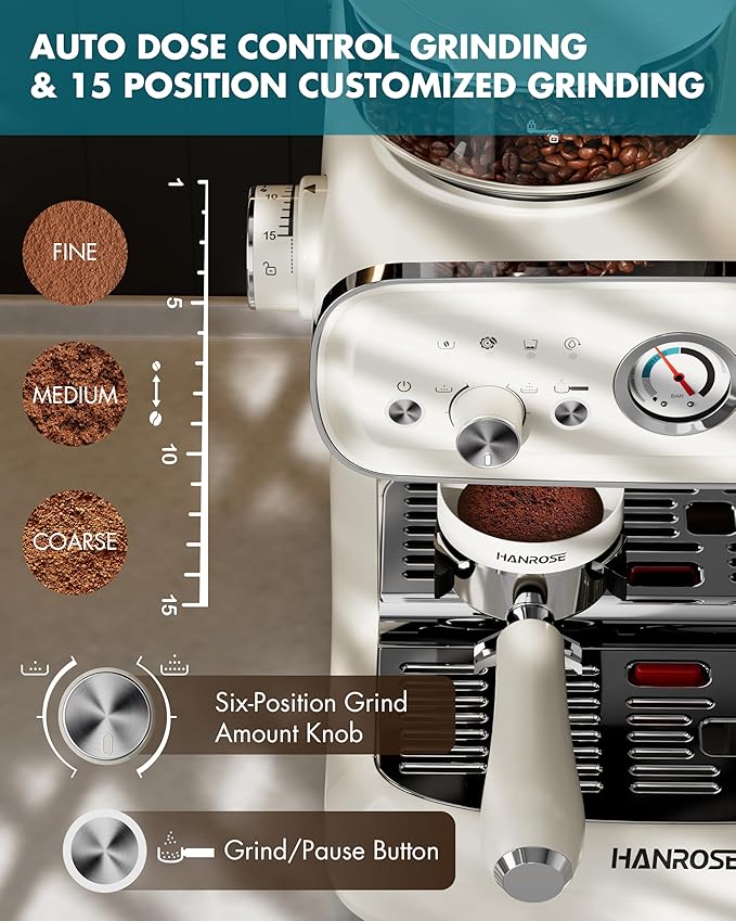 Espresso Machine With Grinder, 20 Bar Espresso Machine with Milk Frother Steam Wand, Espresso Machines for Home, Expresso Coffee Machines Professional, Cappuccino Latte Machine