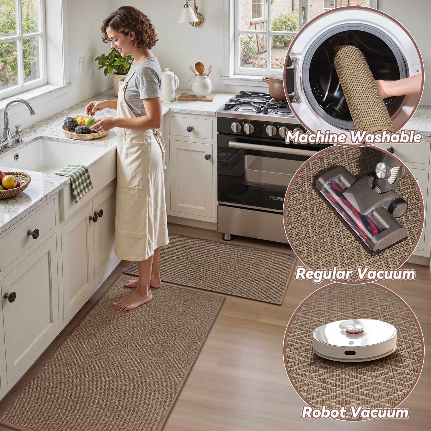 PADOOR Kitchen Runner, Rubber Backed Kitchen Runner Rugs Non Skid Washable, Super Absorbent Kitchen Mats for Floor Front of Sink, 20"x70" Brown