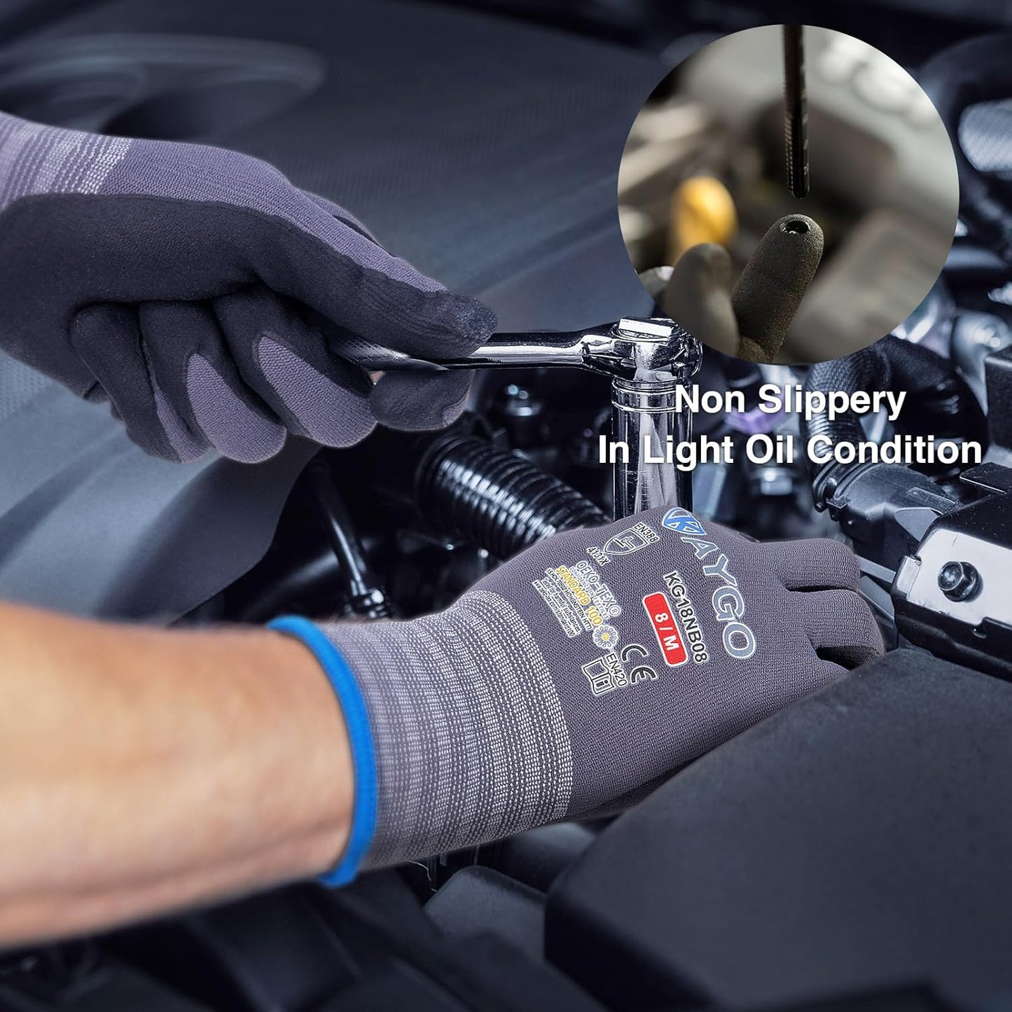 KAYGO Safety Work Gloves MicroFoam Nitrile Coated, 12 Pairs KG18NB,Seamless Knit Nylon Glove for Men and Women, Ideal for Automotive,Warehouse,Construction (XL, Purple)