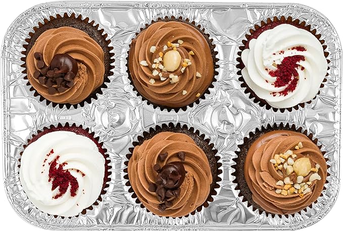 PARTY BARGAINS 6-Cup Aluminum Muffin Pans - 40 Pack, Standard Size Cupcake Pans, Disposable Muffin Tin for Baking (Max 240°C)