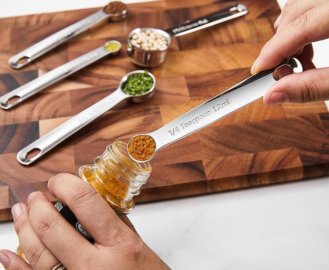 KEAWELL Premium 5-Piece 18/10 Stainless Steel Measuring Spoons Set – Durable, Stackable, Dishwasher Safe – Nesting Design for Baking & Cooking (Silver, 5PC Measuring Spoons)