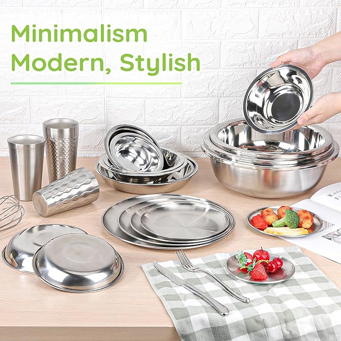 304(18/8) Stainless Steel Mixing Bowls for Kitchen, 2 Pack 8.7" 34.88 fl.oz Metal Mixing Bowls Set Stackable for Baking Serving Cooking Food Prep Storage Dishwasher Safe Lightweight