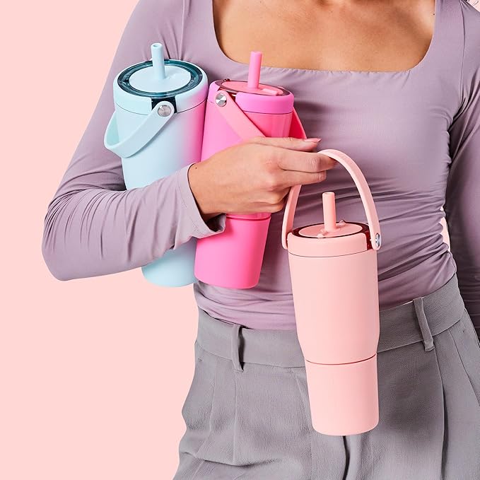 BrüMate Resa 25oz 100% Leakproof Travel Tumbler w/Handle & Straw | Flexible SoftSip Straw | Silicone Sleeve for Durability | Stainless Steel | Cup Holder & Travel Friendly Water Bottle (Matte Black)