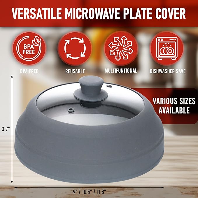 Javson Microwave Splatter Cover Glass for Food - Large 10.8" Tempered Glass & Silicone Lid, Heat Resistant, Splatter Guard with Easy-Grip Handle