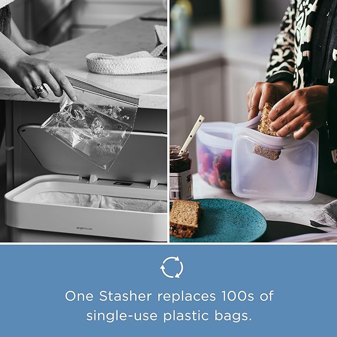 Stasher Silicone Reusable Storage Bags, 4-Pack, Reusable Freezer Bags, Microwave, Dishwasher, Oven Safe, Sous Vide, Premium Lunch Containers, Eco Friendly, Food Storage Bags, Snack Bags, Multicolor | Reusable Food Bags