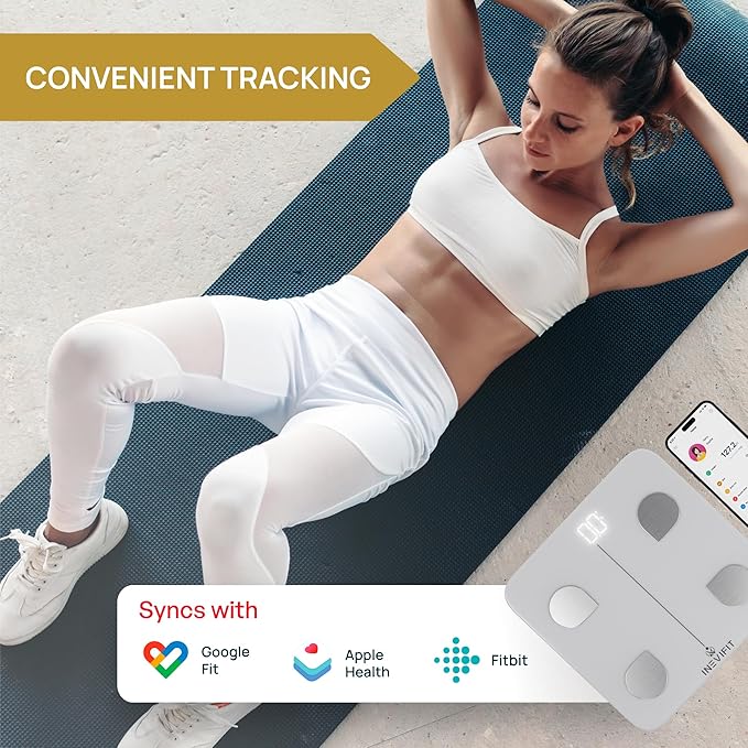 INEVIFIT Smart Body Fat Scale, BMI Highly Accurate Bluetooth Digital Bathroom Body Composition Analyzer. Measures Body Fat, Water, Muscle, Bone Mass & More for Unlimited Users