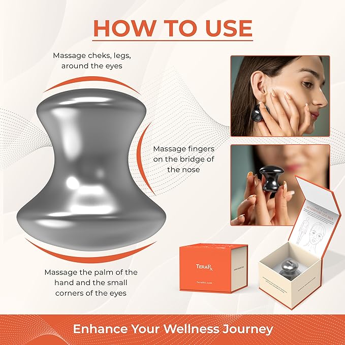 Terahertz Stone Gua Sha & Massage Tools – Authentic Terahertz Tools for Lymphatic Drainage, Tension Relief, and Facial Relaxation (Mushroom Gua Sha)