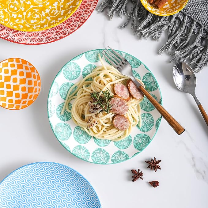 Selamica 30-Pieces Ceramic Dinnerware Sets for 6, Scratch Resistant Plates and Bowls Sets, Microwave and Dishwasher Safe, Assorted Colors A