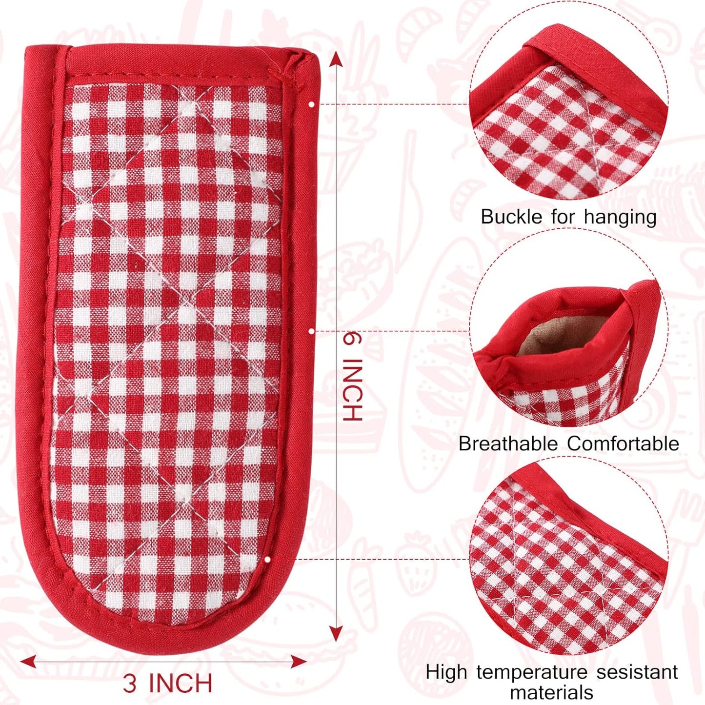 Geiserailie 8 Pieces Pan Handle Sleeve Heat Resistant Pot Sleeve Grip Non-Slip Skillet Pot Holder Machine Washable Cast Iron Handle Cover Cotton Assist Holder, 4 Styles, 3 x 6 Inch(Retro Style)