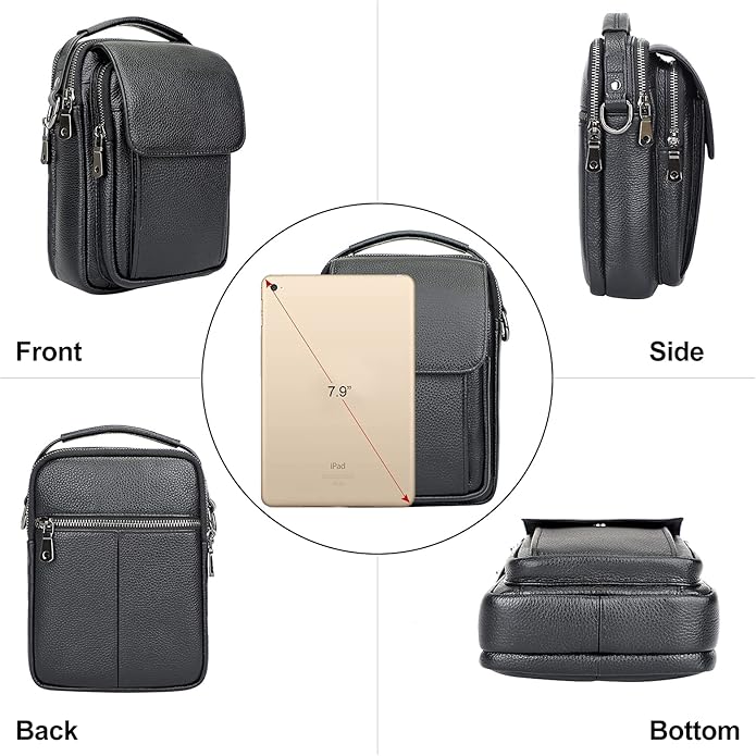 Augus Leather Small Messenger Bag For Men Crossbody Handbag Shoulder Sling Travel Bags for Men Purse Daypack Magnetic Buckle