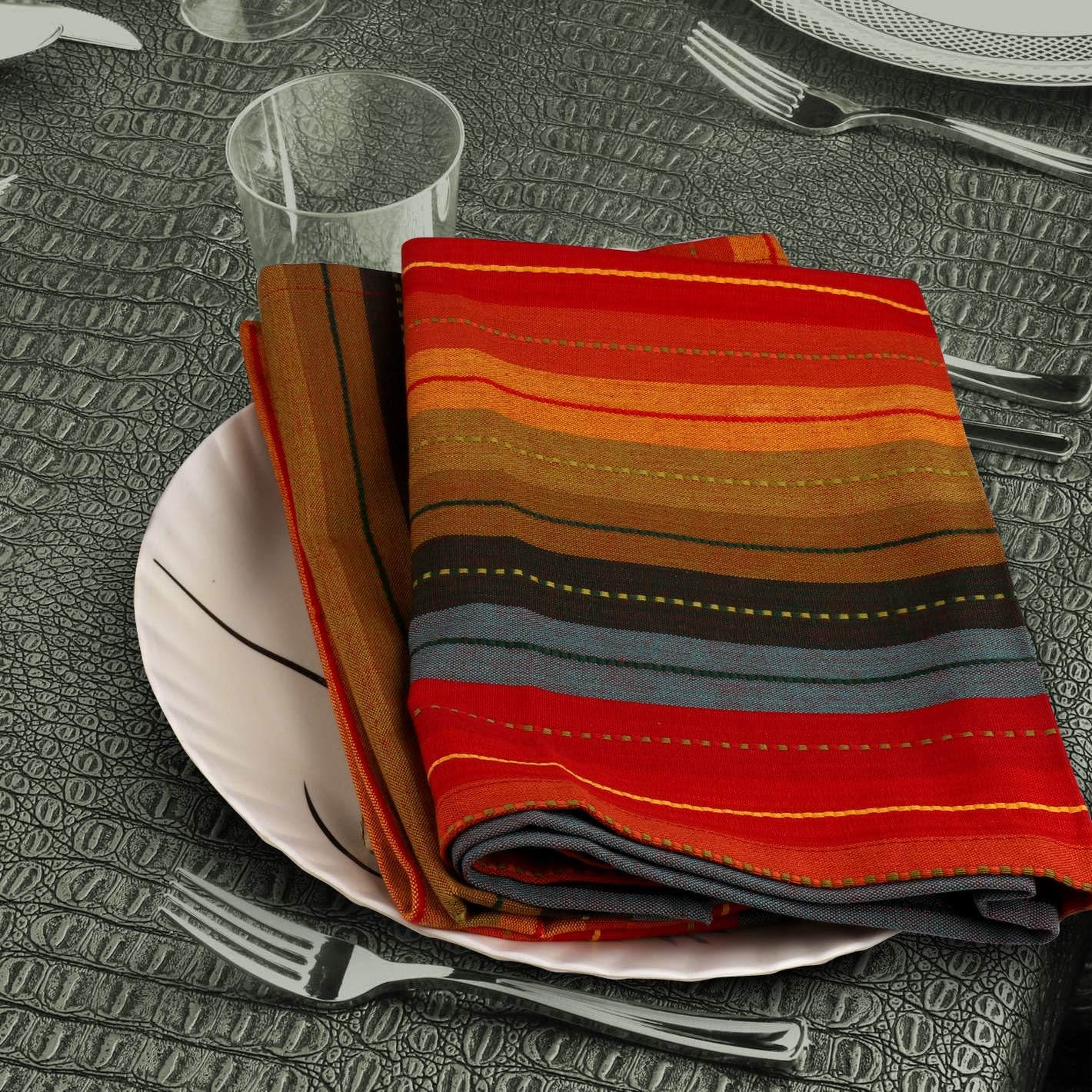 Urban Villa Kitchen Towels Cuisine Stripes Premium Quality 100% Cotton Dish Towels Mitered Corners Ultra Soft (Size: 20X30 Inch) Red Multi Highly Absorbent Bar Towels & Tea Towels - (Set of 6)