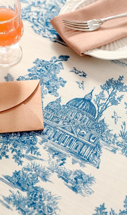 patdrea Designer Vintage Cyan Tablecloth for Rectangle Table,Linen Ancient Castle and Manor Pattern Tablecloths,Table Cover Decor for Kitchen Dining Christmas,Thanksgiving,55"x87"-Lucerne a
