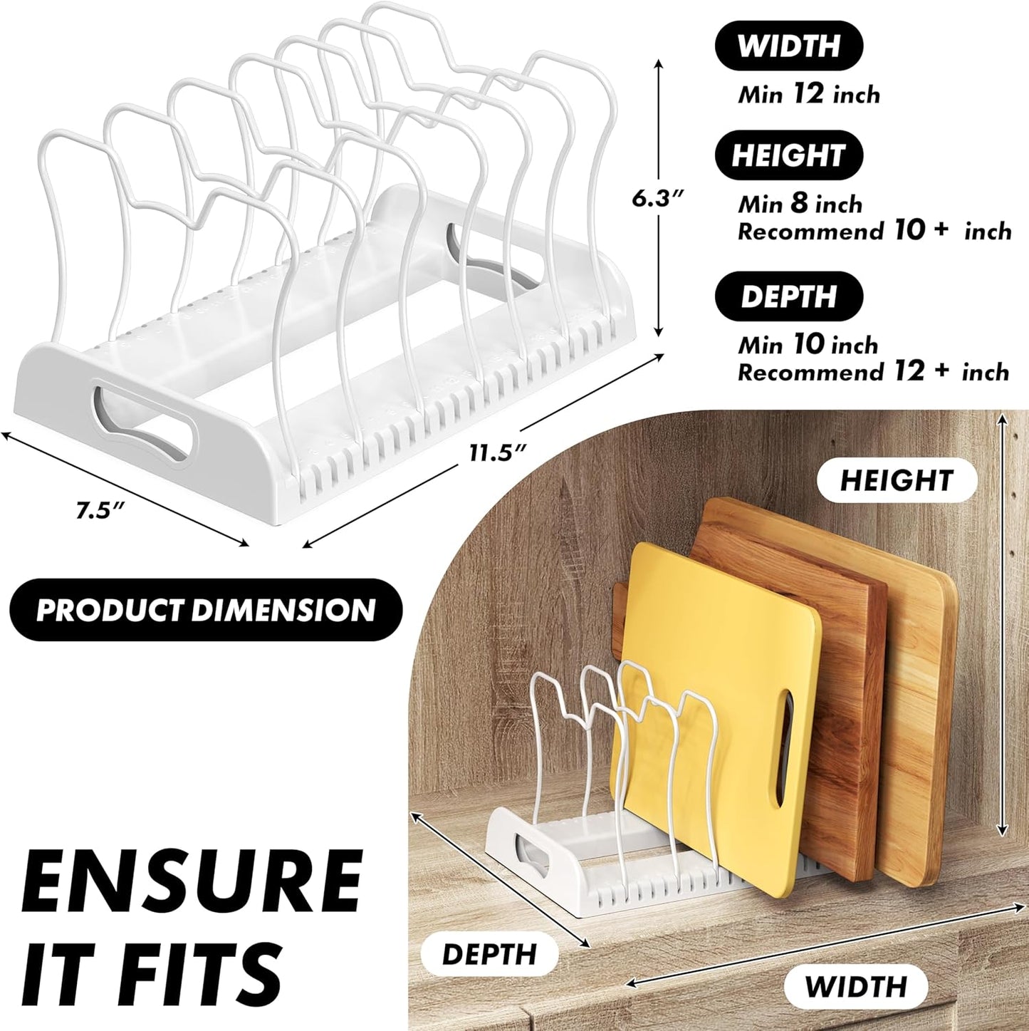 SIMPLE HOUSEWARE 7 Compartments Adjustable Pan Organizer, White