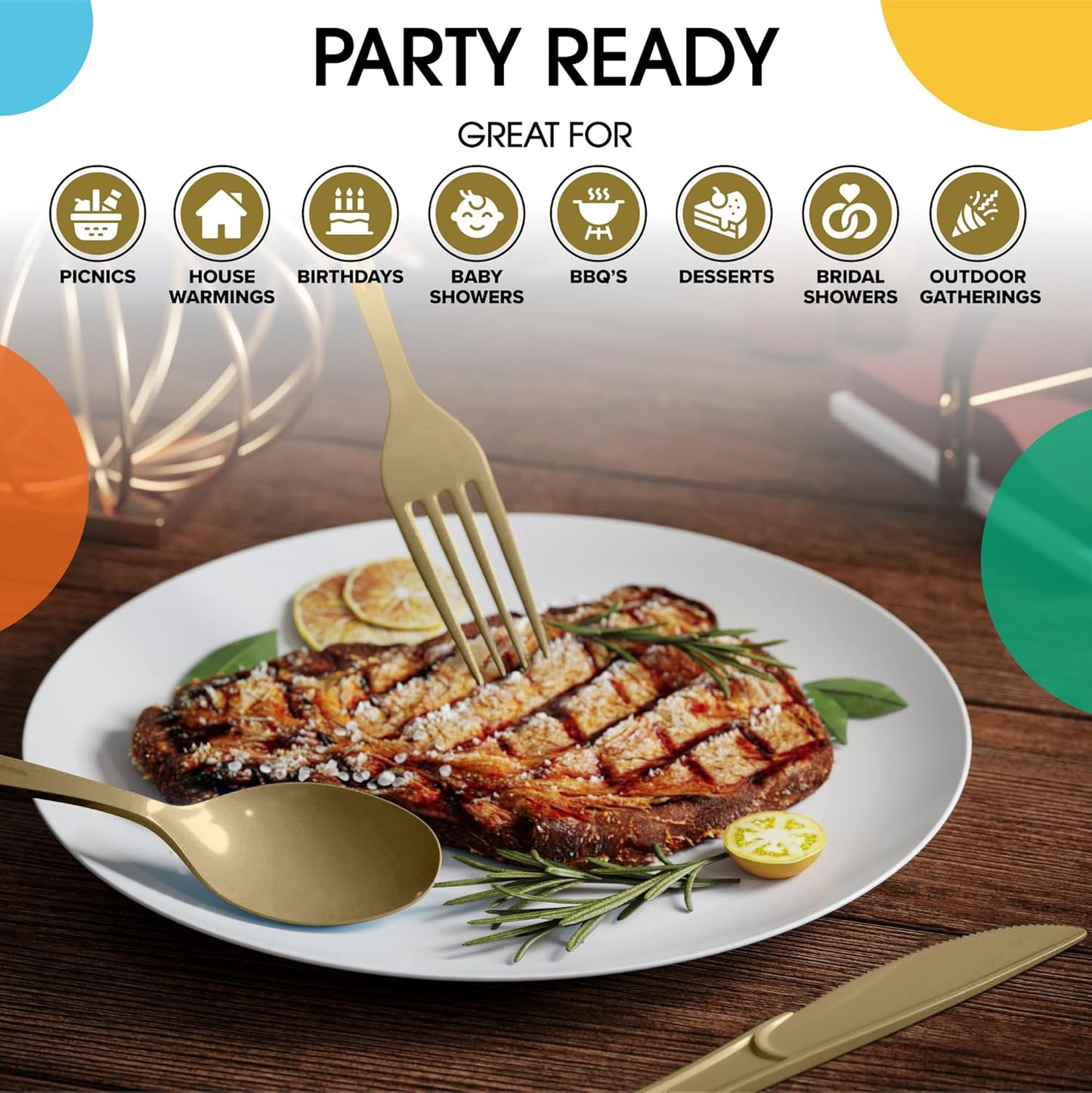 Gold Plastic Spoons 200 Pcs Gold Spoons Disposable Utensils Heavy Duty Plastic Cutlery Set Disposable Cutlery Sets Flatware Sets Silverware Set Party Supplies & Party Tableware Party Solids