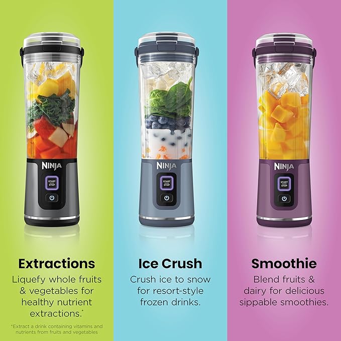 Ninja BC151NV Blast Portable Blender, Cordless, 18oz. Vessel, Personal Blender-for Shakes & Smoothies, BPA Free, Leakproof-Lid & Sip Spout, USB-C Rechargeable, Dishwasher Safe Parts, Denim Blue