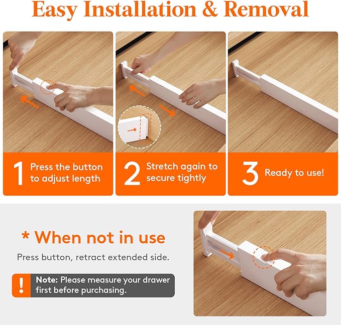 Lifewit 8 Pack 2.36" High Drawer Dividers 40-56cm/16-22 Adjustable Drawer Organizer for Clothes/Utensils, Expandable Drawer Separator in Dresser/Kitchen/Bedroom/Office Organization & Storage White