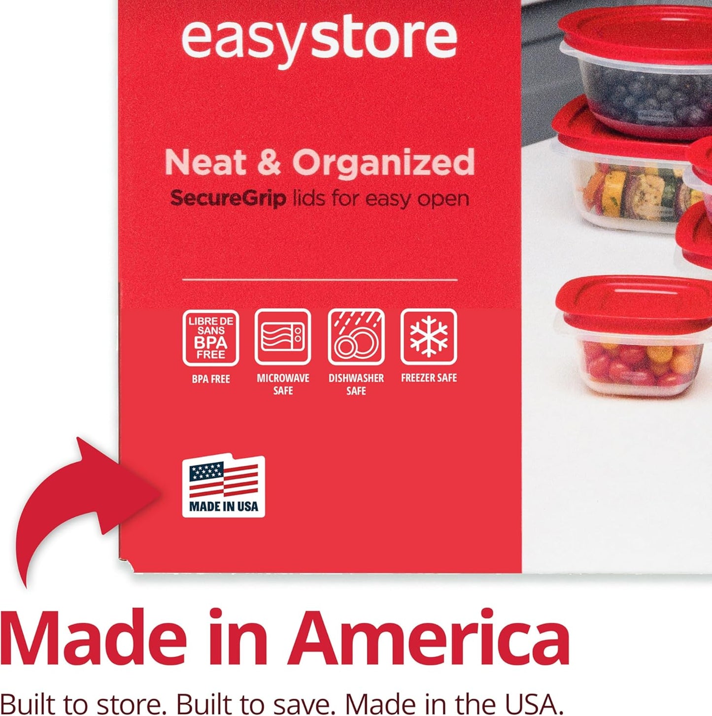 Rubbermaid EasyStore Rectangle and Square Containers, 22-Piece Set, Food Storage Containers, Food Storage Containers with Lids