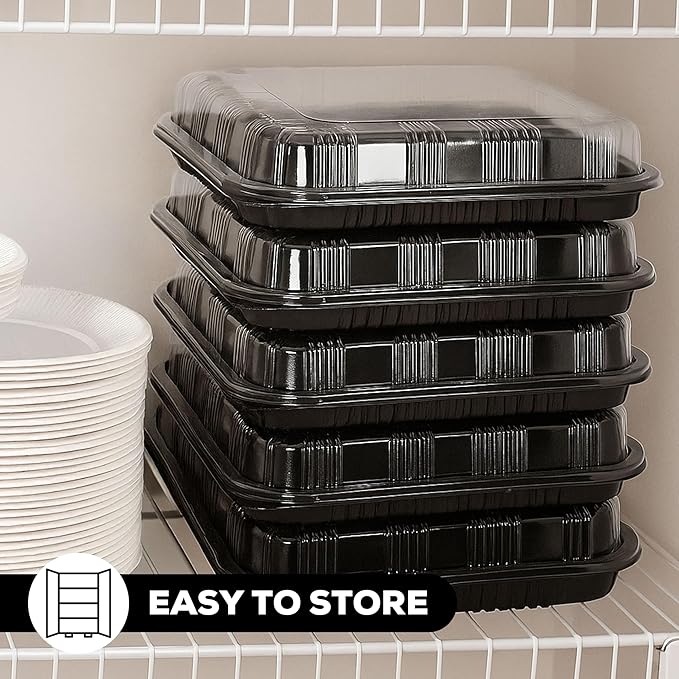 5 Pack Catering Trays with Lids – 15" Serving Tray with Lid, Heavy Duty Recyclable Plastic Party Platters for Catering, Buffet, Picnics & Events – Food Trays with Clear Lid (15.35 × 11.42 × 2.95 inch)