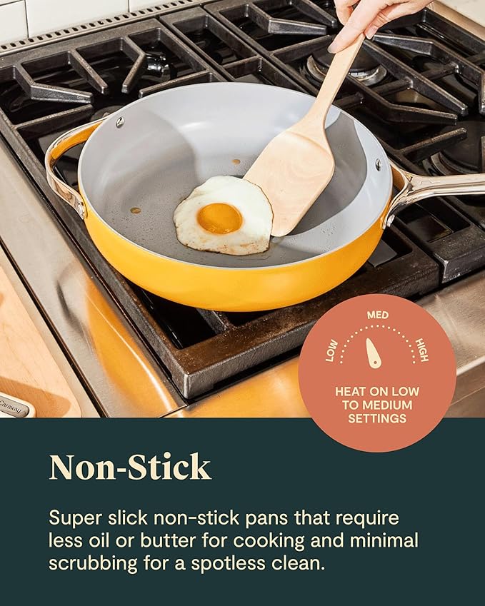 Caraway Non-stick Ceramic Cookware Set (12 Piece) Pots, Pans, Lids and Kitchen Storage - PFAS & PFOA Free - Oven Safe Pan Set & Compatible with All Stovetops - Black