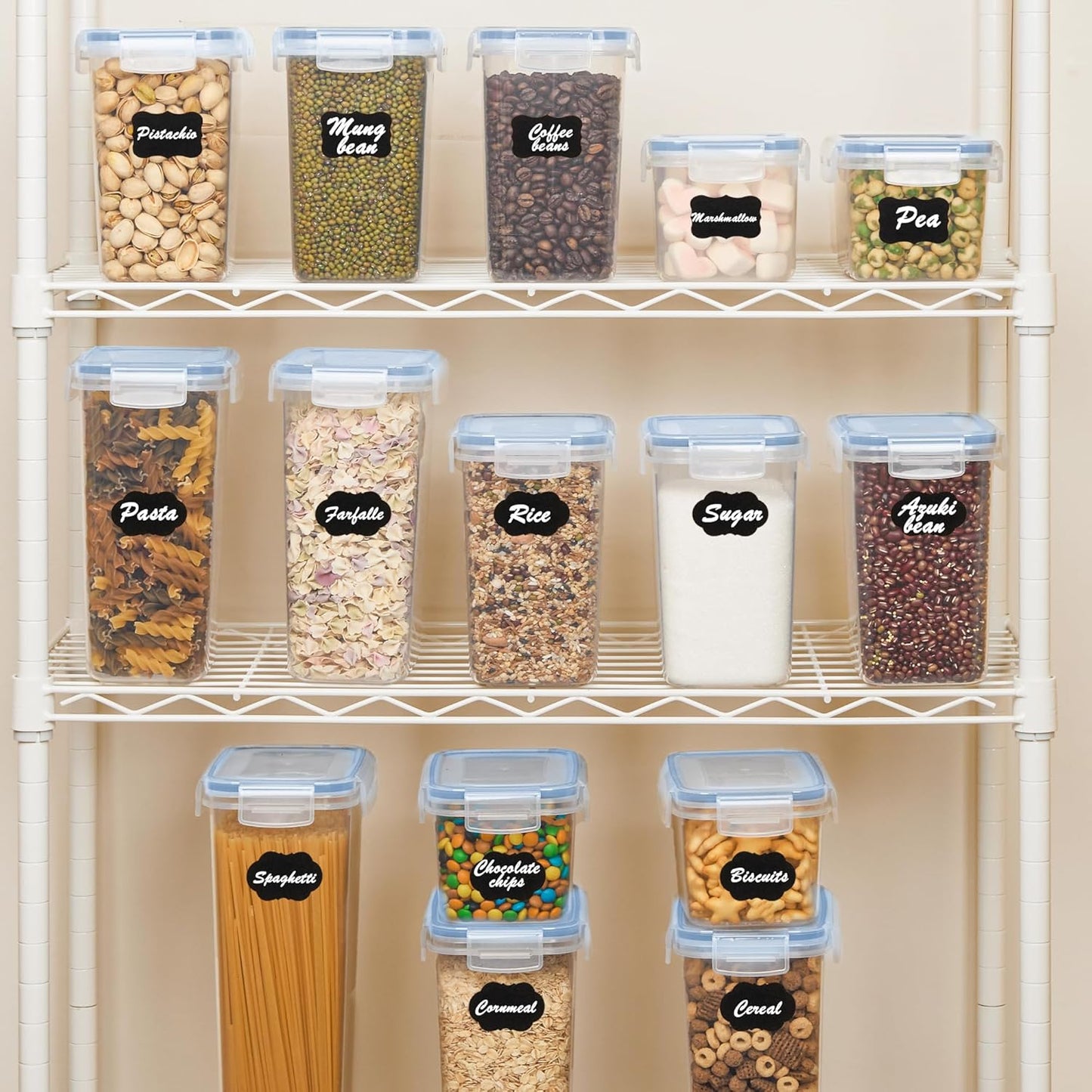 Vtopmart Airtight Food Storage Containers Set with Lids, 15pcs BPA Free Plastic Dry Food Canisters for Kitchen Pantry Organization and Storage, Dishwasher safe,Include 24 Labels, Blue
