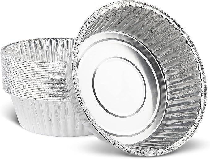 PLASTICPRO 10'' Inch Round Tin Foil Pans Disposable Aluminum, Extra Deep Freezer & Oven Safe - For Baking, Cooking, Storage, Roasting, & Reheating, Pack of 20