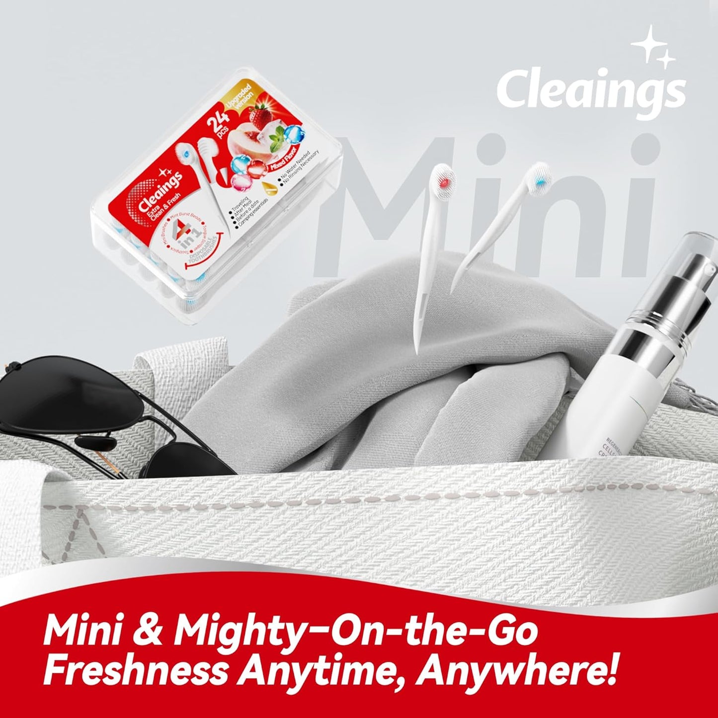 cleaings® Mini Disposable Toothbrush Set with Toothpaste – Travel Essentials, Portable Toothbrush for Women & Men, Camping, Road Trip, Vacation, 24 Count-Mint Flavor（Pack of 5）