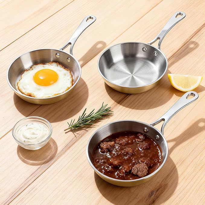Macevia Mini 0.12QT Sauce Pan, 18/10 Stainless Steel Pans, Small Pot Butter Warmer With Handle, 3 Ply Stainless Frying Pans For Home Kitchen (4in/140ml) - Rose Gold