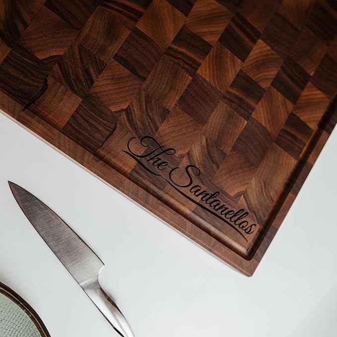 Handmade Personalized Walnut End Grain Cutting Board – Custom Engraved Wood Chopping Block, Perfect Gift for Home Chefs by GrainWoods (23x17x2 Inches)