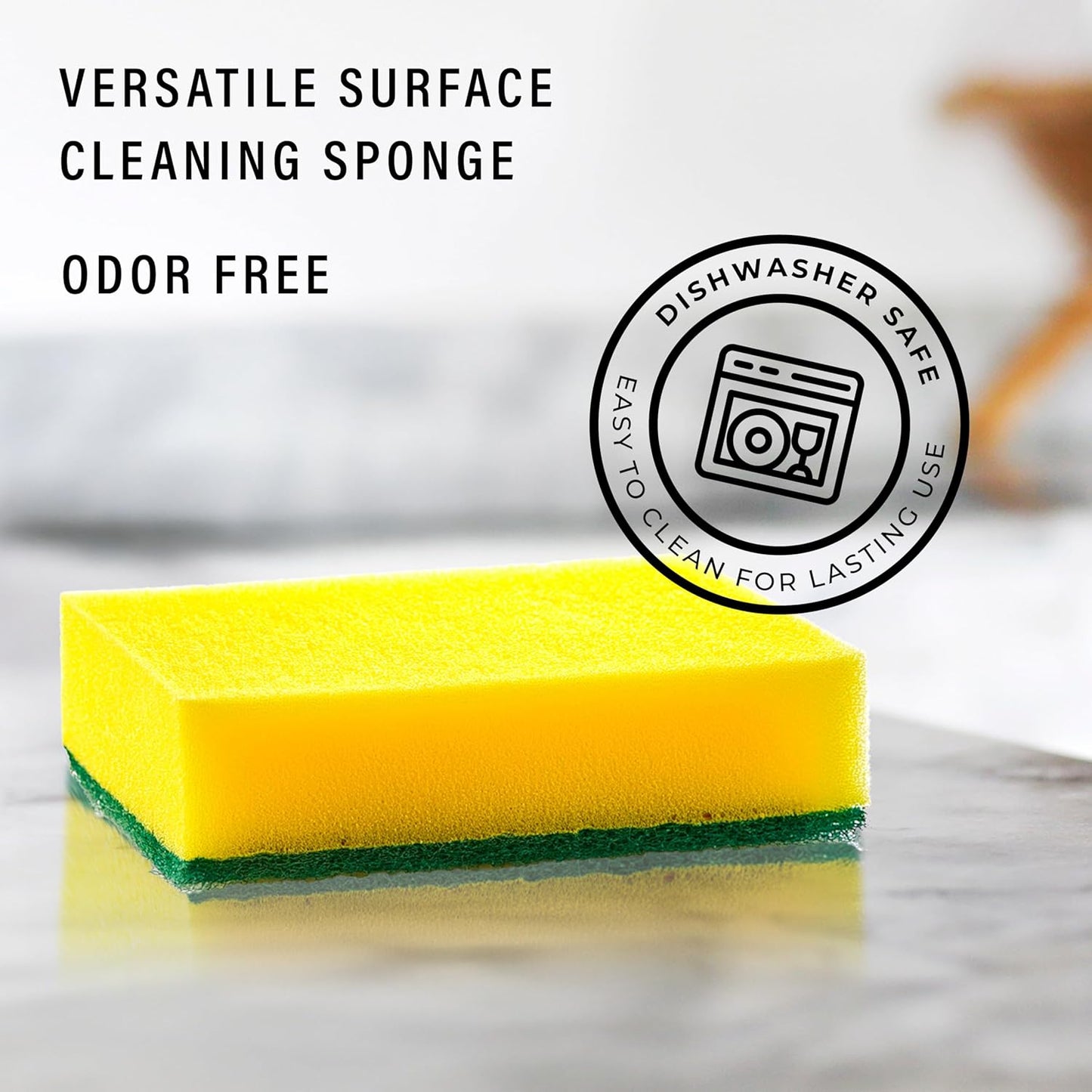 DecorRack 80 Count Non-Scratch Cleaning Scrub Sponges, Dual-Sided Heavy Duty Kitchen Sponges for Dishes, Cleaning Household, Bathroom, Car Wash - Yellow (Pack of 80)