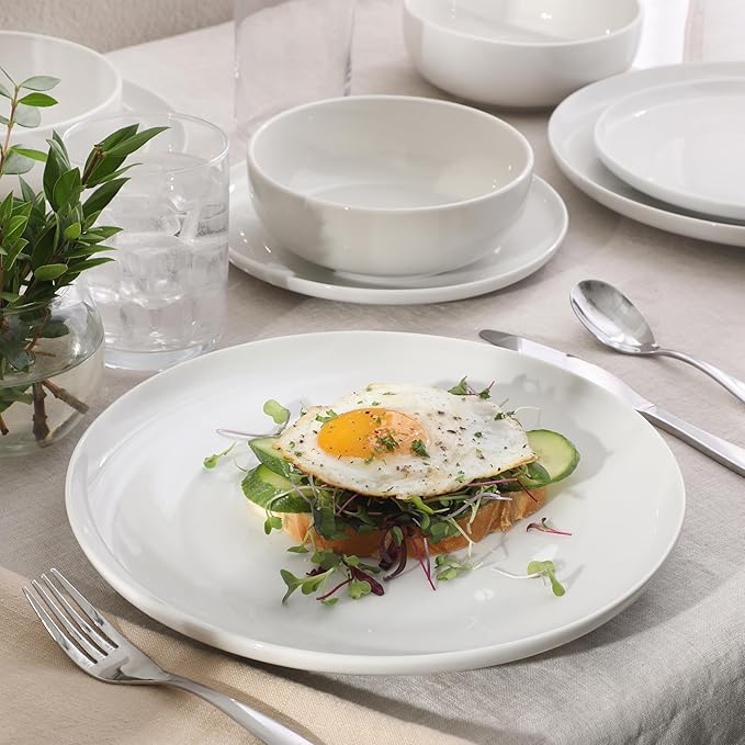 Gibson Home Havenstone 12-Piece Porcelain Dinnerware Set – Dinner Plates, Salad Plates & Bowls, Classic White Everyday Dish Set for Home, Kitchen, Microwave & Dishwasher Safe
