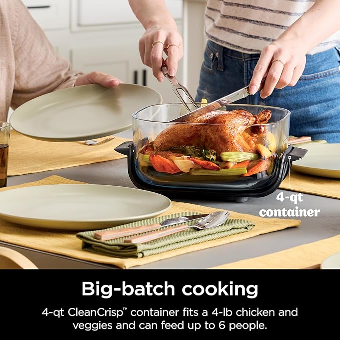 Ninja Crispi 5-in-1 Glass Air Fryer | 450°F, Nontoxic, 4QT & 6-Cup Containers & Lids | Microwave, Freezer, Dishwasher Safe | Max Crisp, Air Fry, Bake, Recrisp, Keep Warm | Brit. Racing Green, FN103BF