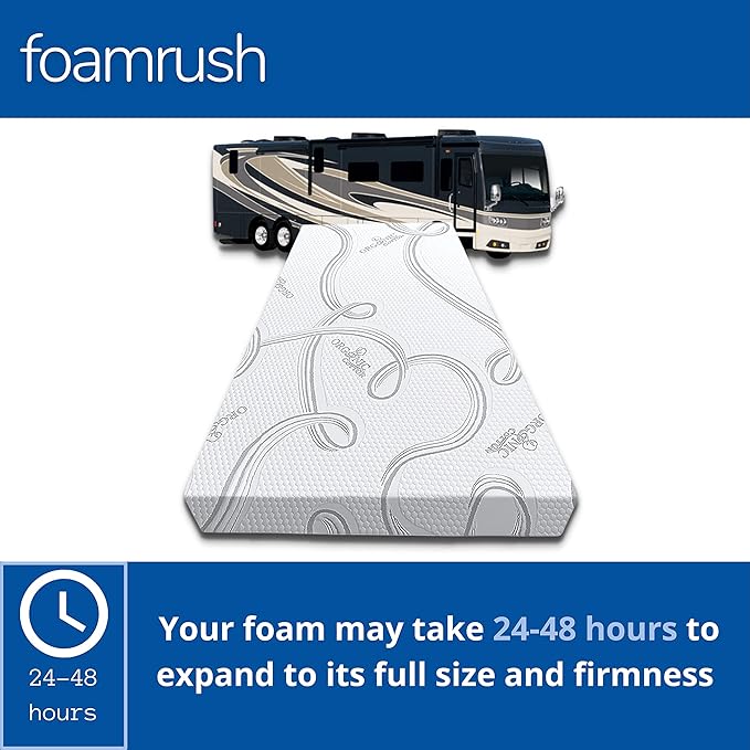 FoamRush 6-Inch Bunk (30" x 75") High Density Foam RV Mattress Replacement with Cotton Cover, Medium Firm, Pressure Relief, Travel Camper Trailer Truck, Made in USA, CertiPUR-US Certified