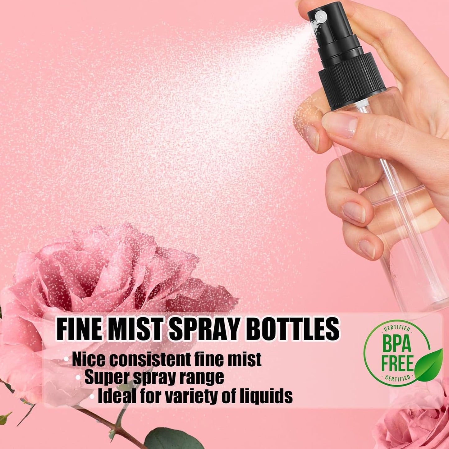 EVANCENT 100Pack Small Spray Bottles 1oz, 30ml Travel Spray Bottle with Black Fine Mist Sprayer, Mini Empty Refillable Containers Portable Cosmetic Bottles for Plants, Cleaning, Misting & Skin Care