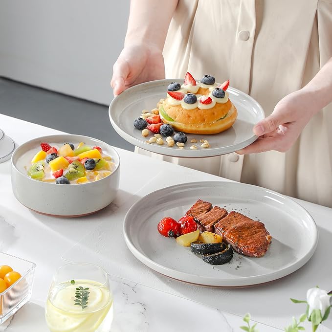 MALACASA Plates and Bowls Sets, 18 Pieces Modern Ceramic Dinnerware Set for 6 Kitchen Dinner Set Stoneware Dishware Dishes Set Microwave and Dishwasher Safe, Grey, Series TARA