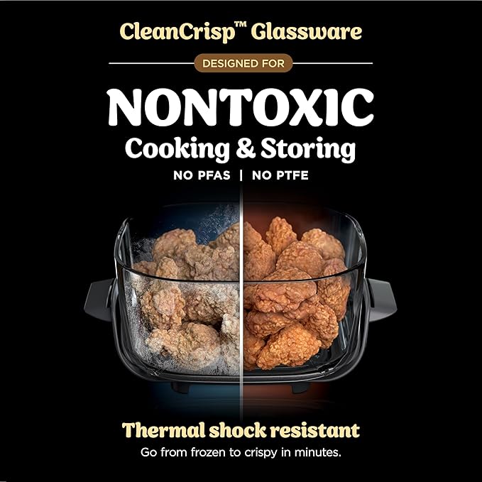 Ninja Crispi 4-in-1 Glass Air Fryer | 450°F | Non-Toxic | 4QT & 6-Cup Glass Containers w/Lids | Microwave, Freezer, Dishwasher Safe | Max Crisp, Air Fry, Bake, Recrisp | Ginger Snap | FN101GD