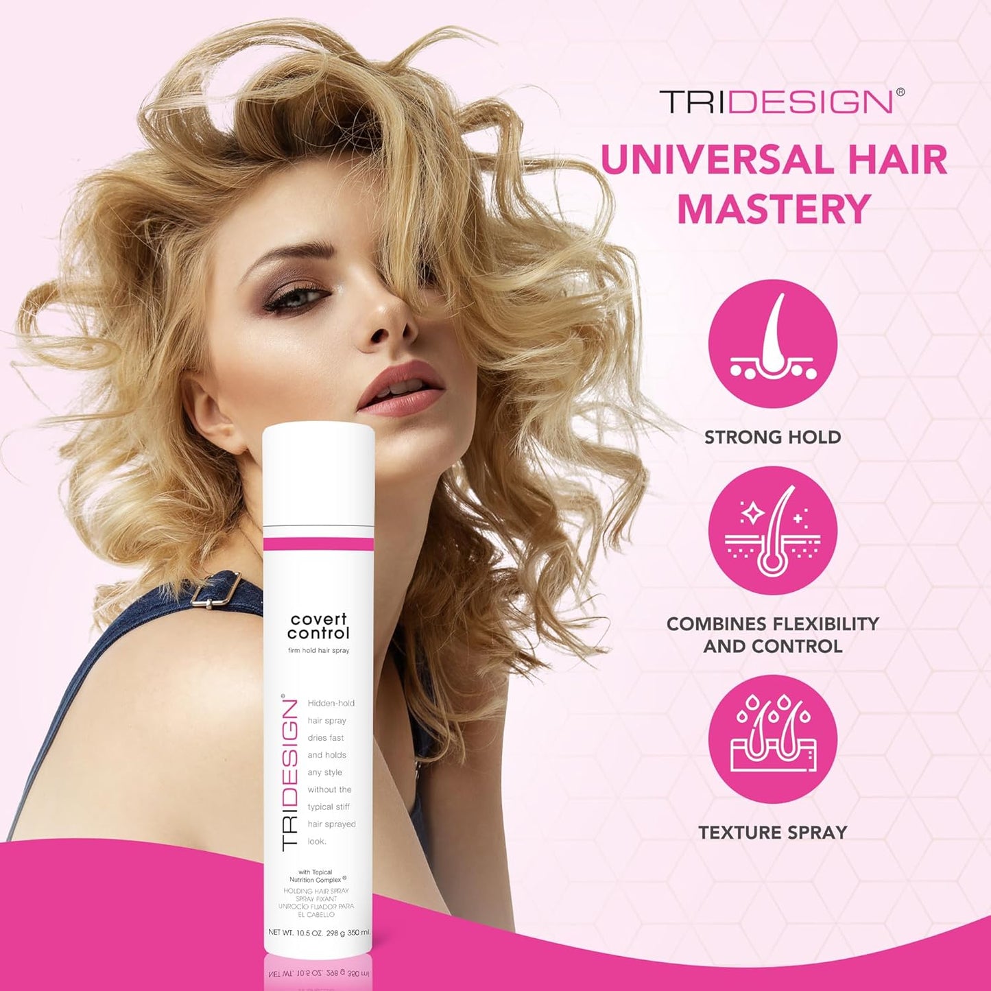 TRI Design Covert Control - Fast-Drying Hairspray for Women and Men, Strong Hold and Hair Setting, Provides Hidden Control, 10.5 Oz