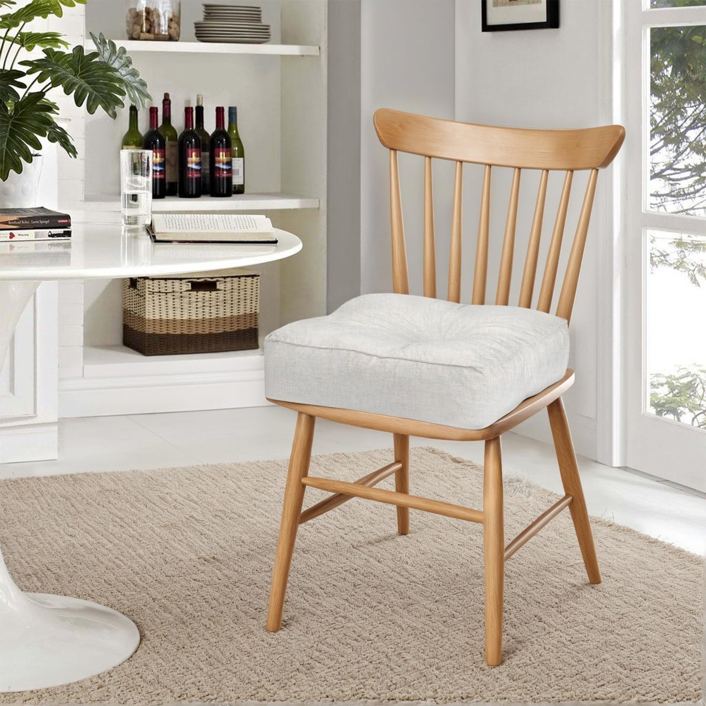 COOLBEBE Chair Cushions for Dining Chairs 4 Pack, Kitchen Chair Cushions, Chair Pads for Dining Chairs with Ties and Non-Slip Backing, Tufted Memory Foam Seat Cushions, 16.5" X 16.5", White