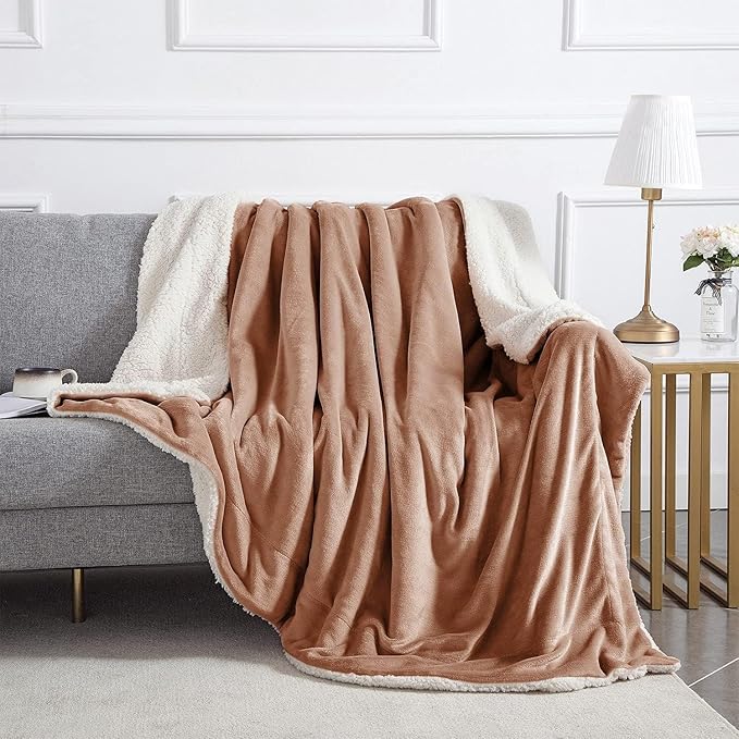 IR Imperial Rooms Camel Sherpa Fleece Throw Blanket for Bed - Wholesale Bulk Pack of 16 Sherpa Blankets - Soft Fluffy Throw Blankets for Hotels, Guest Bedroom, 50x60 Inches