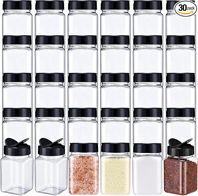 Mimorou 30 Pack Plastic Spice Jars with Shaker Lids Clear Seasoning Containers Spice Bottles for Kitchen Storing Spice Herbs Seasoning Powders(Triangle,12.2 oz)